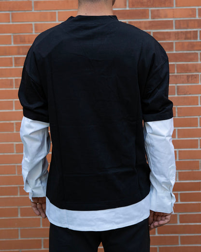 T-Shirt Nera Maniche Camicia