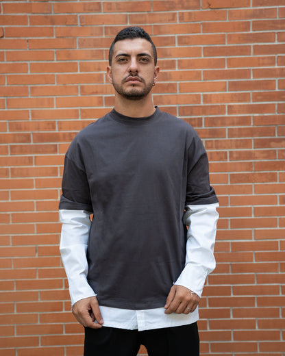 T-Shirt Grigia Maniche Camicia