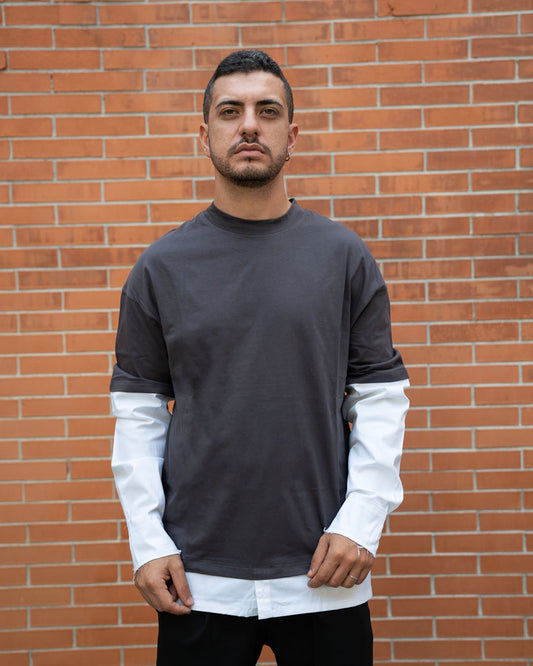 T-Shirt Grigia Maniche Camicia