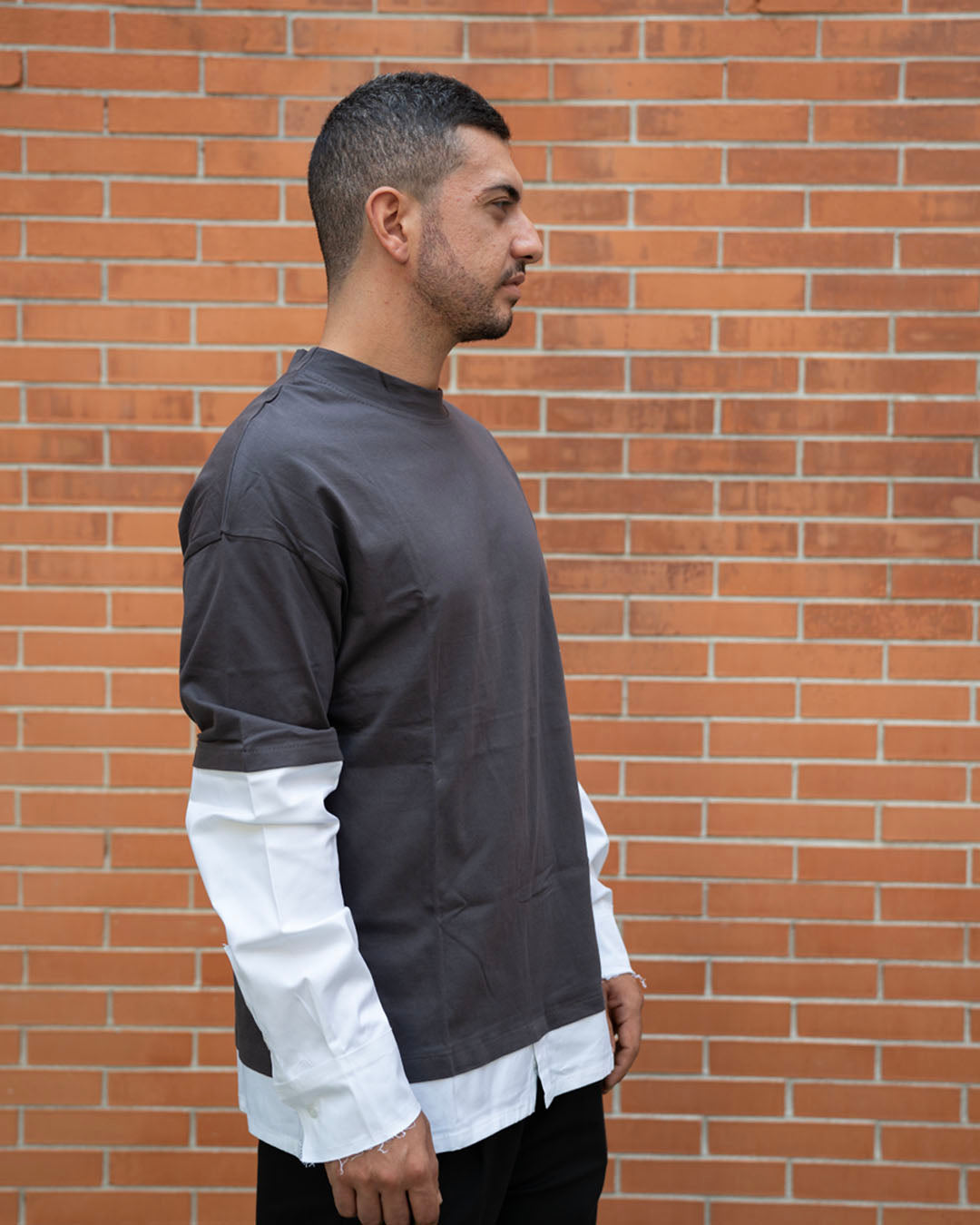 T-Shirt Grigia Maniche Camicia