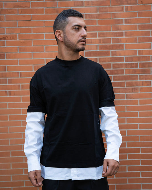 T-Shirt Nera Maniche Camicia